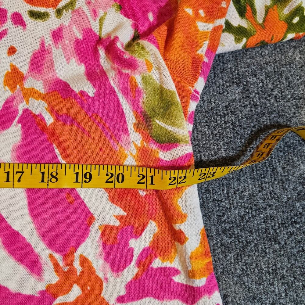 Jones New York Top Sweater Womens 1X Pink White Linen Blend Floral 3/4 Sleeve - Picture 5 of 9